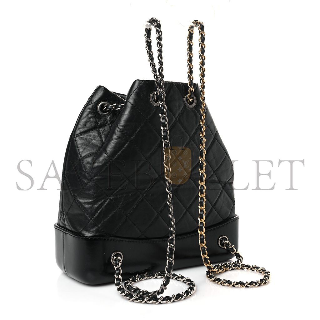 Ch*el master aged calfskin quilted small gabrielle backpack black a94485 (23*22.5*10.5cm)
